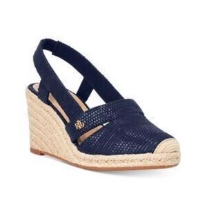 Lauren Ralph Lauren Penelope Wedge Espadrille Sandals Navy Size 8.5